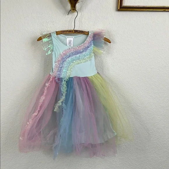 open lace back dress LIMIROLER Princess Dress Up Toys Princess Dress Up Clothes Rainbow Mermaid  Cape Kit 9 Pcs Gift Set for Little Girls 3-8 Years Ol main image 1